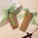 Personalised Ribbon Bow Bible Verse Cross Wooden Bookmark with Engraved Name Birthday Religious Baptism Gift for Family Christians