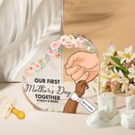 Plaque de coeur en acrylique avec fleurs et prénoms Cadeau de naissance pour nouvelle maman