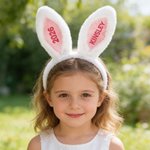 Personalisierte niedliche Kaninchenohren Haarband mit Stickerei Name und Jahr Ostern Party Geburtstag Geschenk für Kinder