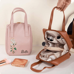 Personalised Birth Flower PU Leather Handheld Makeup Bag with Name Birthday Anniversary Gift for Women