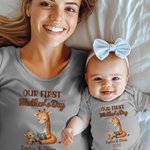 Personalised Our First Mother's Day Cute Animal 100% Cotton Baby Bodysuit Mom T-shirt with Name and Year Baby Shower Gift for Baby Mom