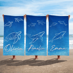 Serviette de plage personnalisée avec nom et motif d'animal marin Accessoire à séchage rapide Cadeau d'anniversaire pour les amis et la famille
