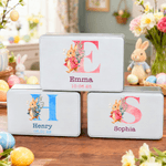 Conejito de Pascua personalizado en acuarela Caja de galletas con nombre y fecha Fiesta de Pascua Cumpleaños Regalo para niños