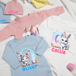 Personalised Cute Easter Bunny 100% Cotton Baby Romper Hat Blanket Outfit with Gift Box and Name Easter Birthday Gift for Newborn
