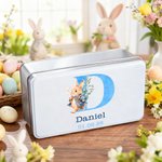 Conejito de Pascua personalizado en acuarela Caja de galletas con nombre y fecha Fiesta de Pascua Cumpleaños Regalo para niños