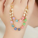 Personalized Colorful Enamel Letter Bead Necklace with Name and Heart Accent Dainty Jewelry Anniversary Birthday Gift for Her
