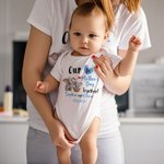 Body bébé ou T-shirt adulte 100% coton personnalisé avec motif éléphant et noms - Cadeau d'anniversaire pour maman et nouveau-né