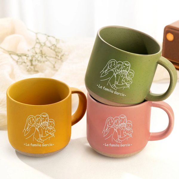 Taza de cerámica personalizada de 355 ml con retrato fotográfico en arte lineal y texto con asa regalo de cumpleaños para familiares y amigos