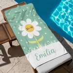 Toalla de playa personalizado de secado rápido con diseño de margaritas de colores y nombre accesorio para vacaciones regalo de cumpleaños para niños