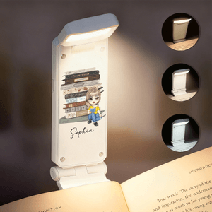 Personalized Vintage Book Cartoon Rechargeable 3 Color LED Book Light Clip with Name Daily Use Birthday Gift for Students Bookworms