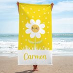 Toalla de playa personalizado de secado rápido con diseño de margaritas de colores y nombre accesorio para vacaciones regalo de cumpleaños para niños