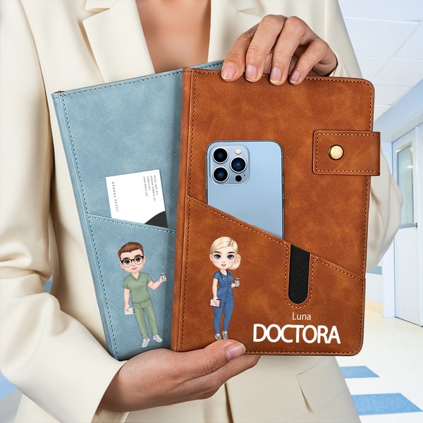 Cuaderno A5 personalizado de cuero PU con nombre bolsillo y personaje de dibujos animados regalo de cumpleaños y agradecimiento para enfermeras