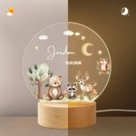 Veilleuse LED en acrylique personnalisée avec nom et texte - Style d'animal mignon socle en bois - Cadeau anniversaire pour garçons filles