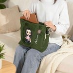 Bolso tote grande personalizado de pana con nombre flor de nacimiento y personaje de dibujos animados regalo de cumpleaños para mujeres