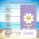 Toalla de playa personalizado de secado rápido con diseño de margaritas de colores y nombre accesorio para vacaciones regalo de cumpleaños para niños
