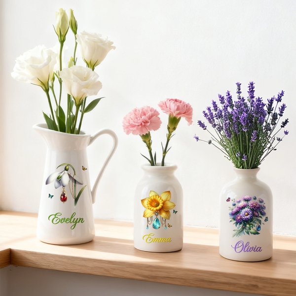 Personalisierte Retro Geburt Blume Birthstone Keramik Vase mit Namen Home Decor Muttertag Geburtstag Geschenk für Frauen