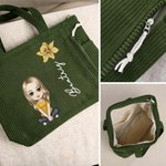 Bolso tote grande personalizado de pana con nombre flor de nacimiento y personaje de dibujos animados regalo de cumpleaños para mujeres