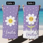 Toalla de playa personalizado de secado rápido con diseño de margaritas de colores y nombre accesorio para vacaciones regalo de cumpleaños para niños