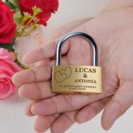 Candado de amor personalizado de latón con llaves nombres y texto grabados regalo de boda compromiso aniversario y San Valentín para parejas