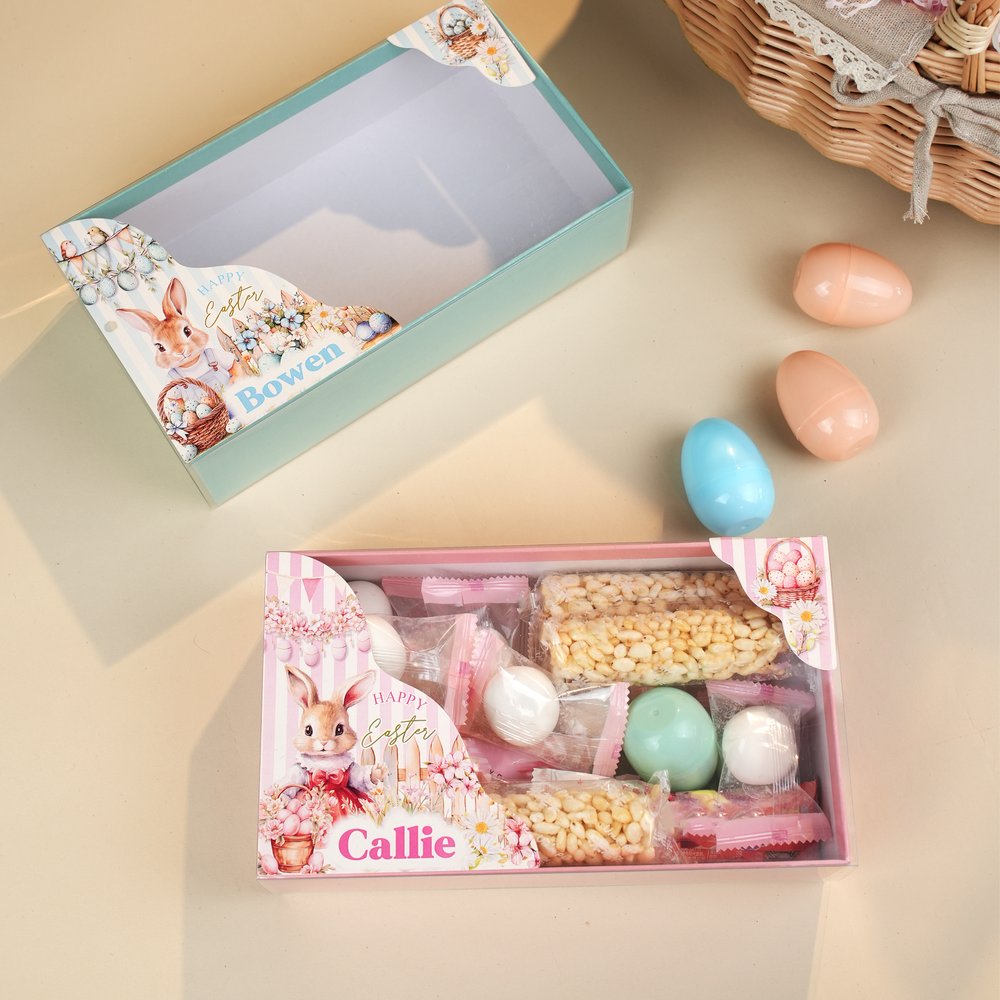 Conejito Personalizado Feliz Pascua Caja de Regalo con Nombre Uso Diario Fiesta de Regalos para Niñas Niños 1