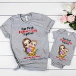 Personalized Sunflower Cartoon Mother and Child 100% Cotton Bodysuit and T-shirt Set First Mother's Day Baby Shower Gift for Baby Mom