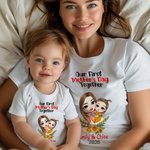 Personalized Sunflower Cartoon Mother and Child 100% Cotton Bodysuit and T-shirt Set First Mother's Day Baby Shower Gift for Baby Mom