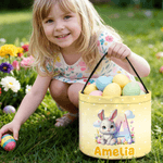 Personalized Cute Rabbit Polka Dot Easter Basket with Name and Initial Daily Use Easter Egg Hunting Gift for Boys Girls