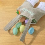 Conejito de Pascua personalizado Bolsa de tela con nombre Feliz Pascua Huevo de caza de regalo para los niños
