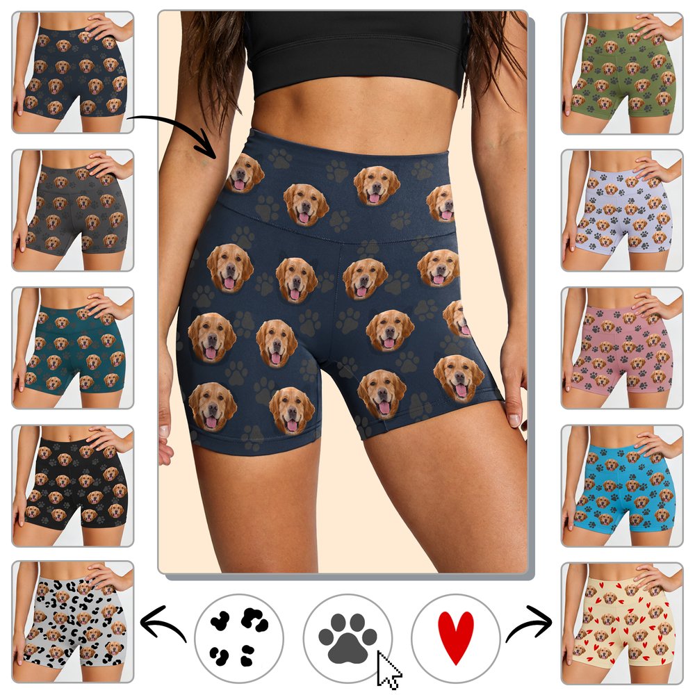 Personalized Funny Face Photo Multicolour Stretch Leggings Yoga Short Pants Daily Sports Accessories Birthday Anniversary Gift for Women Wives 3
