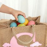 Huevo de Pascua con oreja de conejo personalizado Bolsa de yute grande con nombre e inicial Fiesta de Pascua Regalo para niños Niñas
