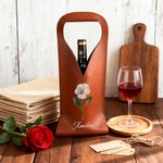 Personalised Mother of Pearl Effect Birth Flower PU Leather Wine Bag with Name and Handle Protective Wine Accessories Dinner Party Gift for Wine Lover