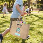 Personalized Happy Easter Sunglasses Bunny Large Jute Tote Bag with Name Easter Party Gift for Kids