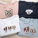Personalized Embroidered 1-3 Pet Portrait Soft T-shirt Sweatshirt Hoodie with Names Holiday Birthday Gift for Pet Lover Owners