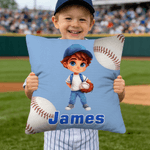 Funda de cojín personalizada de béisbol de dibujos animados con nombre Decoración del hogar Cumpleaños Día del niño Día del partido Regalo para niños amantes del béisbol