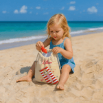 Personalisiertes Strandtuch in Übergröße mit Namen und Cartoonfigur im sommerlichen Design Optional mit Turnbeutel Sommerausflug Geschenk für Familie