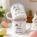 Personalized Leopard Print Flower Bunny 12 oz Enamel Mug with Name Daily Use Happy Easter Gift for Boys Girls