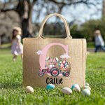 Huevo de Pascua con oreja de conejo personalizado Bolsa de yute grande con nombre e inicial Fiesta de Pascua Regalo para niños Niñas