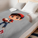 Personalized Cartoon Character Baseball Soft Throw Blanket with Name Living Room Decor Birthday Gift for Kid Baseball Player