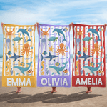 Personalized Ocean Creature Sea Turtle Whale Oversized Quick Dry Beach Towel with Name Beach Accessories Birthday Gift for Friends Family