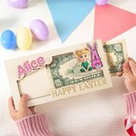 Porte-monnaie en bois avec nom et initiales Personnalisé Personnalisé Personnalisé Personnage lapin en bois avec nom et initiales Fête de Pâques Cadeau pour enfants