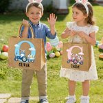 Huevo de Pascua con oreja de conejo personalizado Bolsa de yute grande con nombre e inicial Fiesta de Pascua Regalo para niños Niñas