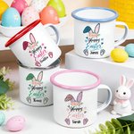 Personalized Leopard Print Flower Bunny 12 oz Enamel Mug with Name Daily Use Happy Easter Gift for Boys Girls