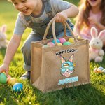 Personalized Happy Easter Sunglasses Bunny Large Jute Tote Bag with Name Easter Party Gift for Kids
