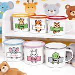 Personalised Cute Animal 12 oz Enamel Mug with Name Daily Use Birthday Gift for Boys Girls