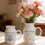 Personalisierte 1-10 Geburt Blumen Keramikvase mit Griff Titel und Namen Geburtstag Muttertag Geschenk für Mama Oma Familie
