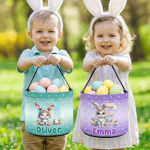 Personalized Cute Rabbit Polka Dot Easter Basket with Name and Initial Daily Use Easter Egg Hunting Gift for Boys Girls