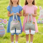Conejito de Pascua personalizado Bolsa de tela con nombre Feliz Pascua Huevo de caza de regalo para los niños