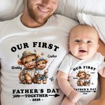 Camiseta personalizada Highland Cow Daddy and Baby 100% Cotton Baby Onesie Matching Outfit Nuestro primer día del padre juntos Regalo para el nuevo papá Bebé