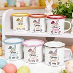 Personalized Leopard Print Flower Bunny 12 oz Enamel Mug with Name Daily Use Happy Easter Gift for Boys Girls