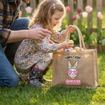 Personalized Happy Easter Sunglasses Bunny Large Jute Tote Bag with Name Easter Party Gift for Kids